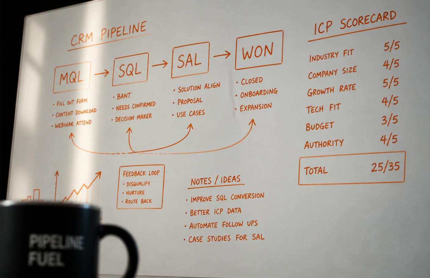 Findings document on a whiteboard